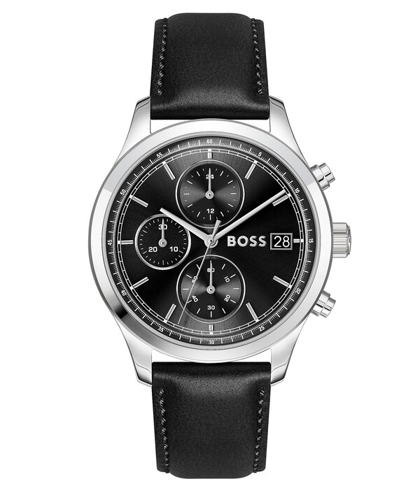 ヒューゴボス レディース アクセサリー 腕時計 レザー Hugo Boss Men'stratus 41mm Quartz Chronograph Leather Strap Watch Black ブラック