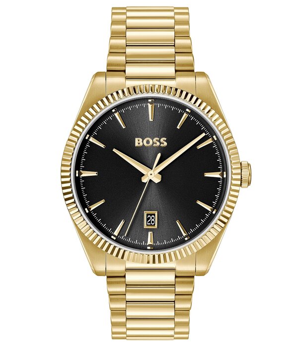 ヒューゴボス レディース アクセサリー 腕時計 Tシャツ Hugo Boss Men's Cheswick 40mm Quartz Analog Stainlessteel Bracelet Watch Black/Gold ブラック