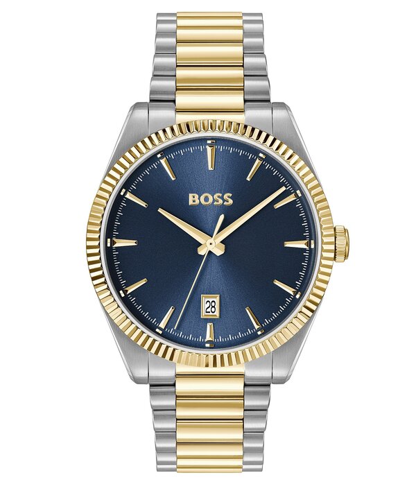 ヒューゴボス レディース アクセサリー 腕時計 Tシャツ Hugo Boss Men's Cheswick 40mm Quartz Analog Stainlessteel Bracelet Watch Two Tone/Blue ブルー