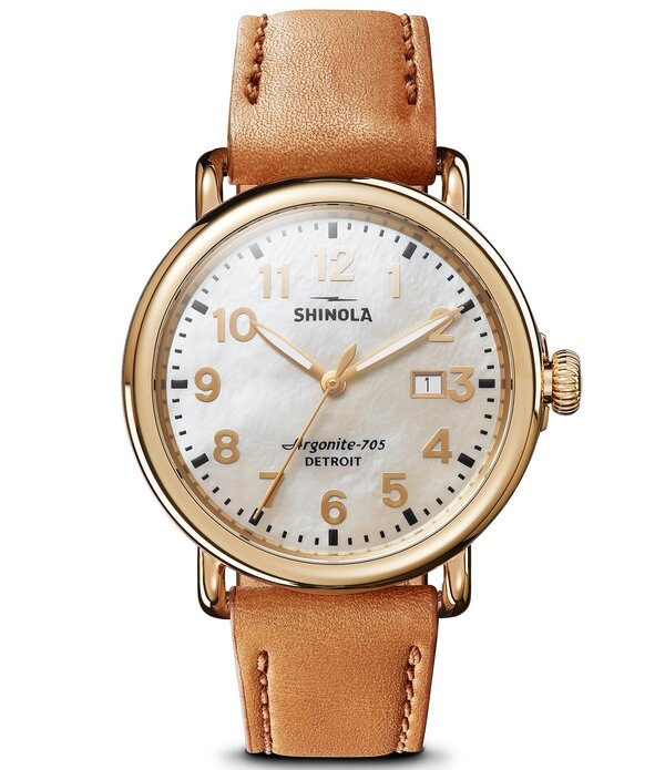 シャイノーラ レディース アクセサリー 腕時計 レザー SHINOLA Women's Runwell Quartz Analog Leather Strap Watch Tan/White Mother of Pearl ホワイト
