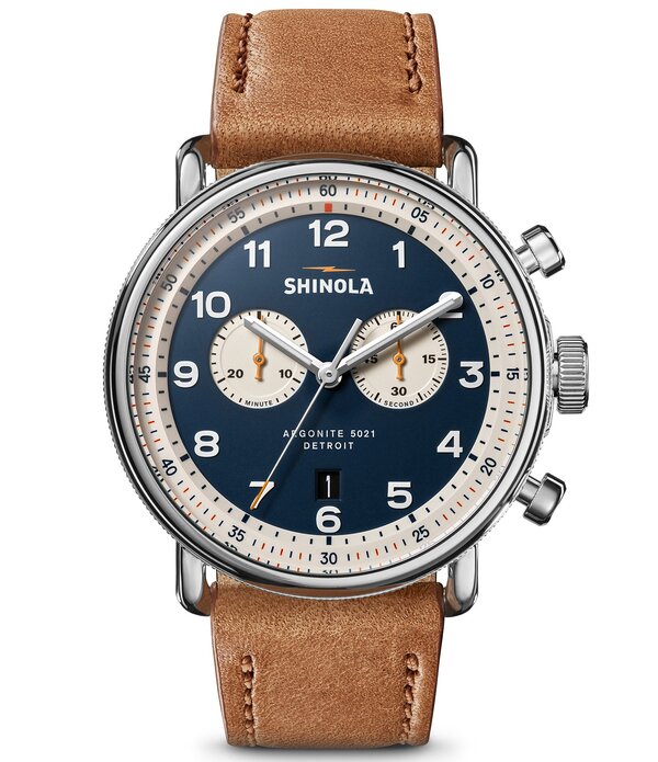 シャイノーラ レディース アクセサリー 腕時計 レザー SHINOLA Men's Canfield Model C56 Quartz Chronograph Leather Strap Watch Tan/Continental Blue ブルー