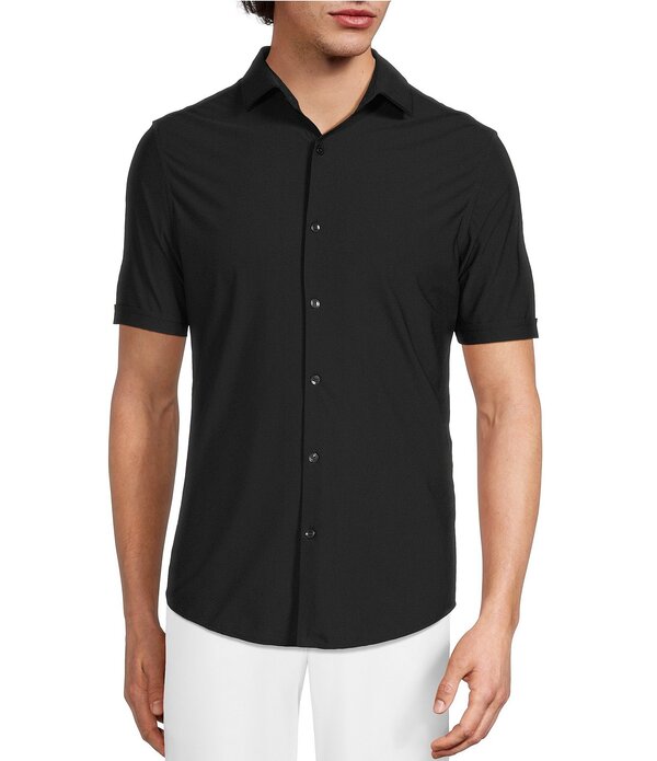 ムラノ メンズ トップス シャツ スリムフィット Murano Collezione Canclini Solid Slim Fit Short Sleeve Woven Shirt Black ブラック｜ReVida 店