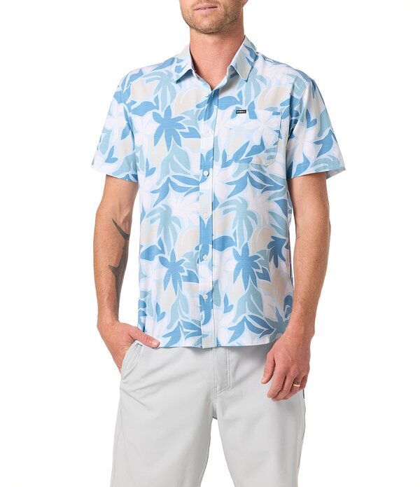 オニール メンズ トップス プルオーバー 刷り上げる O\u0027Neill Palm Printed Short Sleeve Slub Woven Shirt Baby Blue 青色