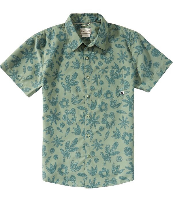 モルモット メンズ トップス プルオーバー お花柄 刷り上げる お花 Marmot AirExchange Floral Print UPF 40 Short Sleeve Woven Shirt Agate Green/Granite Flower 緑であること カジュアルシャツ-トップス