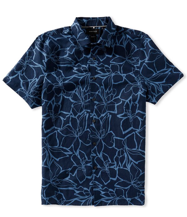 【送料無料】 ペリーエリス メンズ シャツ トップス Floral Tropical Printed Short Sleeve Woven Shirt Dark Sapphire