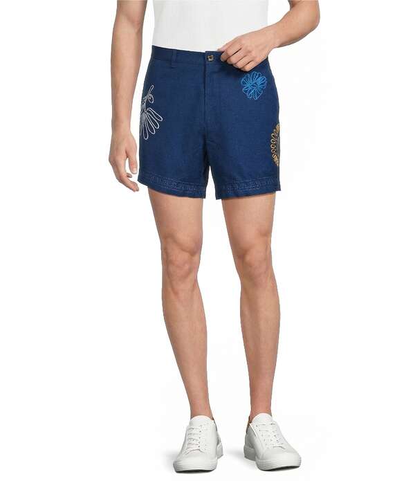 ムラノ メンズ ボトムス ハーフパンツ・ショーツ ショートパンツ リネン Murano Saronic Islands Greece Collection Linen Embroidery 5.5 Inseam Shorts Deep Navy ネイビー｜ReVida 店