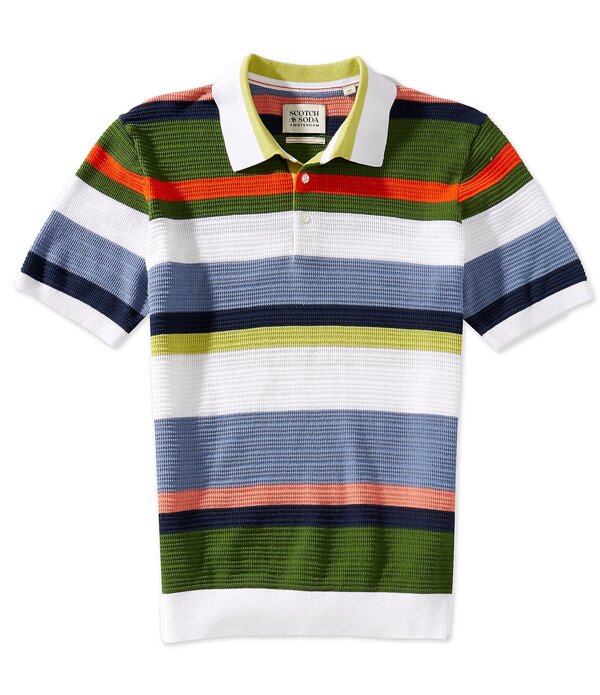 スコッチアンドソーダ メンズ トップス シャツ Scotch \u0026 Soda Structured Stripe Short Sleeve Polo Shirt Off White Stripe オフホワイト