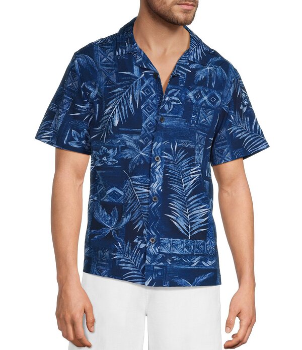 カリビアン メンズ トップス シャツ Caribbean Postcard Tropical Palm Cabana Camp Shirt Deep Blue ブルー｜ReVida 店