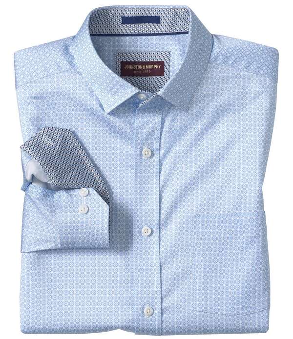 ジョンストンアンドマーフィー メンズ トップス シャツ プリント 長袖 Johnston \u0026 Murphy Logan Printed Long-Sleeve Woven Shirt Blue Layerediamond ブルー