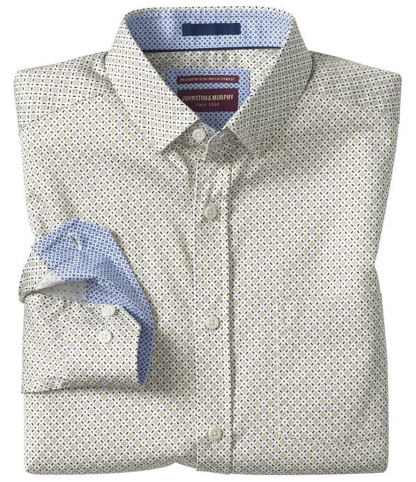 ジョンストンアンドマーフィー メンズ トップス シャツ プリント Johnston \u0026 Murphy Logan Diamond Print Long Sleeve Woven Shirt Sage Tile セージ