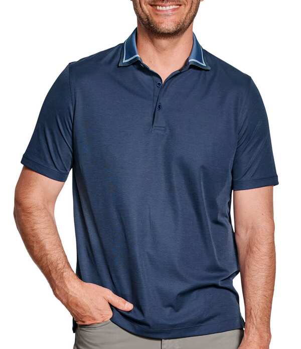 ジョンストンアンドマーフィー メンズ トップス シャツ Johnston & Murphy Tipped Collar Short Sleeve Polo Shirt Navy ネイビー｜ReVida 店