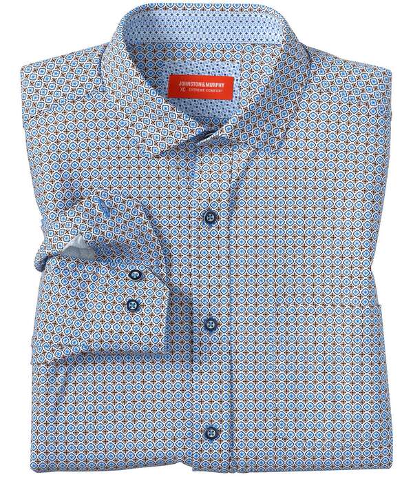 ジョンストンアンドマーフィー メンズ トップス シャツ プリント ミニ Johnston \u0026 Murphy XC+ Motion Mini Petal Print Long Sleeve Woven Shirt Orange Cross Petal オレンジ