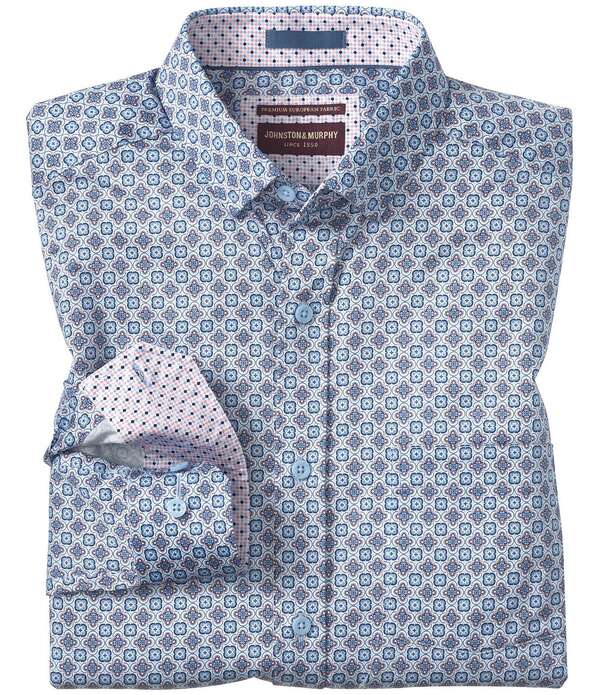 ジョンストンアンドマーフィー メンズ トップス シャツ フラワー柄 プリント フラワー Johnston \u0026 Murphy Logan Floral Tile Print Long Sleeve Woven Shirt Blue/Pink Floral Tile ブルー