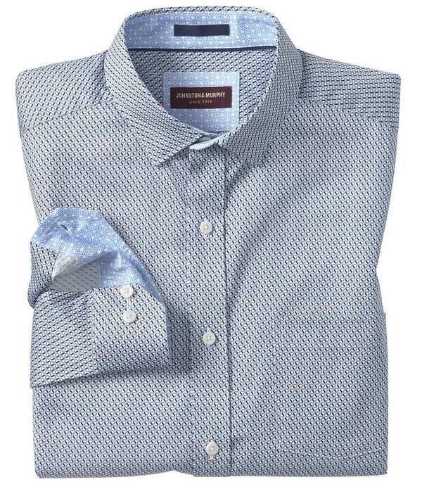 ジョンストンアンドマーフィー メンズ トップス シャツ プリント Johnston & Murphy Logan Triangle Grid Print Long Sleeve Woven Shirt Navy/Brown Triangle Grid ネイビー