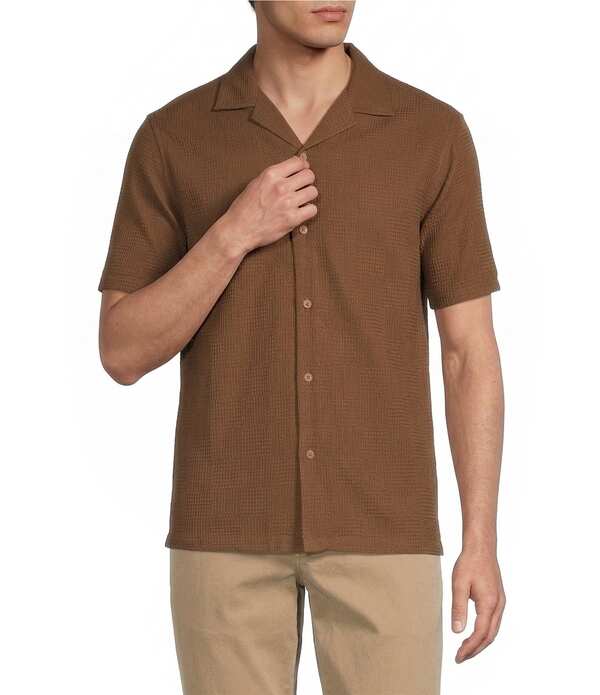 ラウン メンズ トップス シャツ Rowm Short Sleeve Solid Textured Camp Shirt Brown ブラウン｜ReVida 店