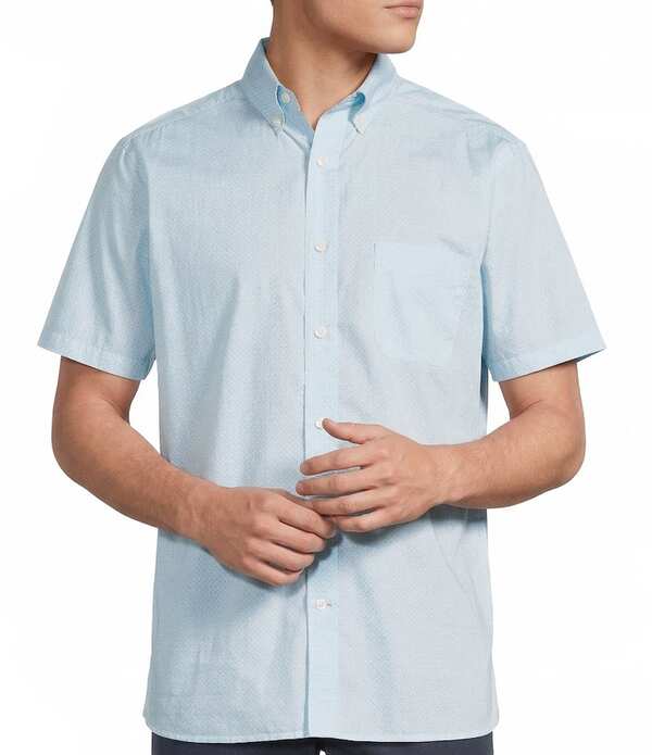 ダニエル クレミュ メンズ トップス シャツ プリント Cremieux Blue Label Supima Poplin Geometric Print Short Sleeve Woven Shirt Blue Aqua ブルー|ReVida 店