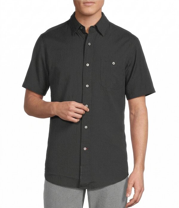 ダニエル クレミュ メンズ トップス プルオーバー Cremieux Blue Label Seersucker Solid Performance Short Sleeve Woven Shirt Black 黒いこと メンズファッション-カジュアルシャツ-トップス