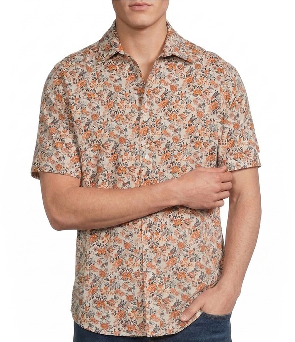 ダニエル クレミュ メンズ トップス シャツ フラワー柄 デニム フラワー Cremieux Premium Denim Floral Short Sleeve Woven Shirt Antique White ホワイト|ReVida 店