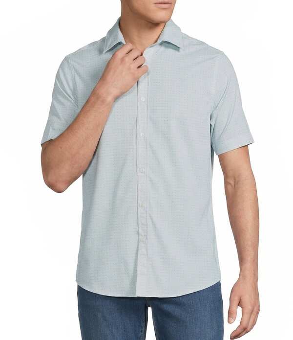 ダニエル クレミュ メンズ トップス シャツ プリント デニム Cremieux Premium Denimicro Geometric Print Short Sleeve Woven Shirt Light Blue ブルー｜ReVida 店