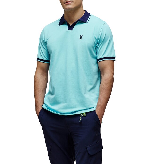サイコバニー メンズ トップス プルオーバー 対比 Psycho Bunny Psycho Christiano Pique Short Sleeve Contrasting Johnny Collar Polo Shirt Antigua Sand 沙子