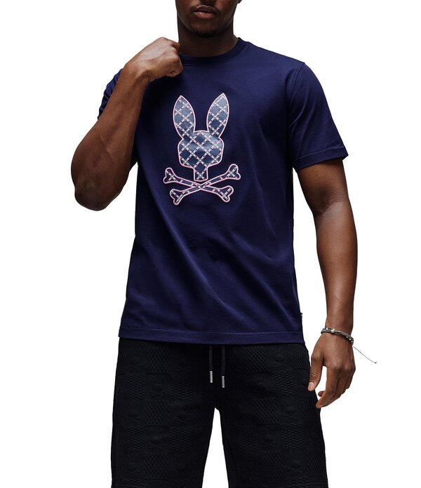 サイコバニー メンズ トップス シャツ グラフィック Psycho Bunny Aram Graphic Short Sleeve T-Shirt Evening Blue ブルー｜ReVida 店