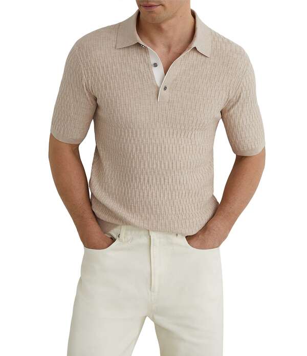 レイス メンズ トップス シャツ スリムフィット Reisslim Fit Era Textured Short Sleeve Polo Shirt Oatmeal Brown ブラウン