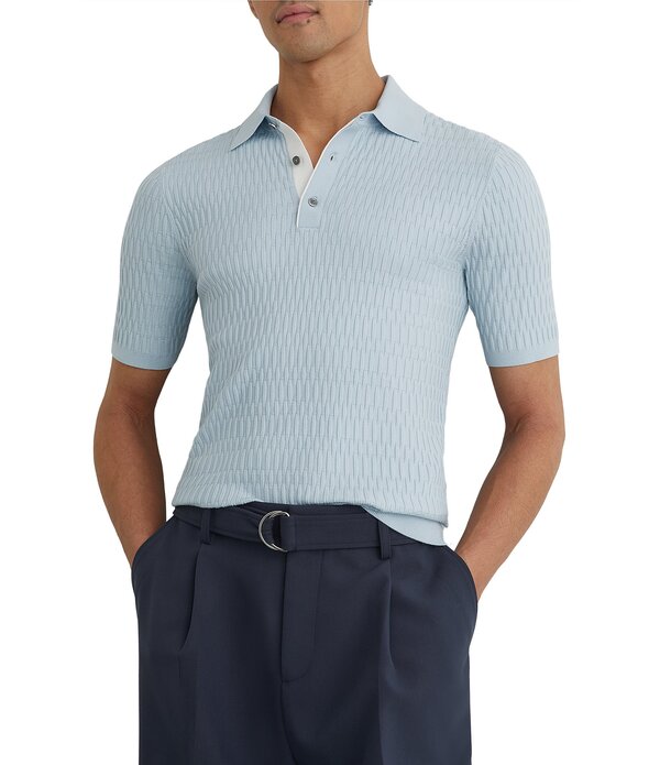 レイス メンズ トップス シャツ スリムフィット Reisslim Fit Era Textured Short Sleeve Polo Shirt Soft Blue ブルー