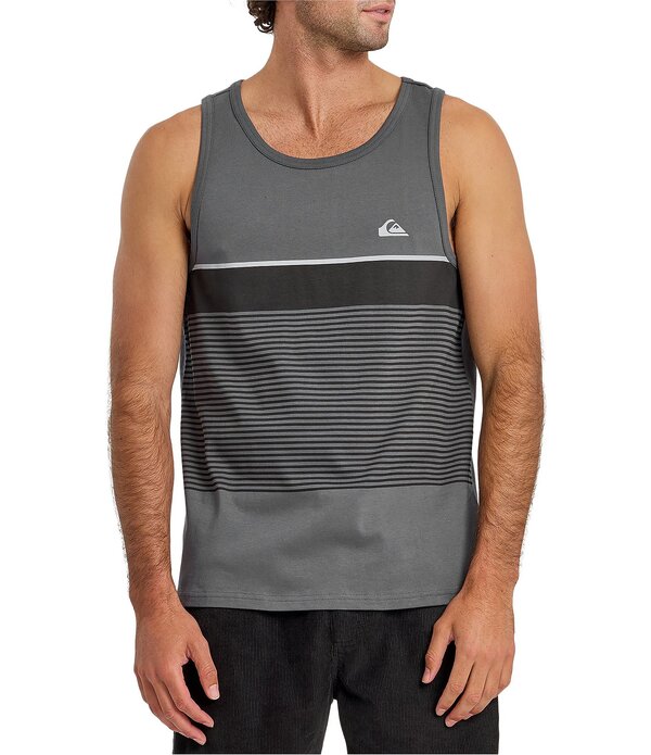 クイックしろがね色 メンズ トップス プルオーバー 労働者の一団のど首 Quiksilver Tijuana Striped Crew Neck Tank Iron Gate 縞模様