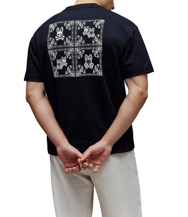 サイコバニー メンズ トップス シャツ グラフィック Psycho Bunny Luke Back Graphic Short Sleeve T-Shirt Black ブラック｜ReVida 店
