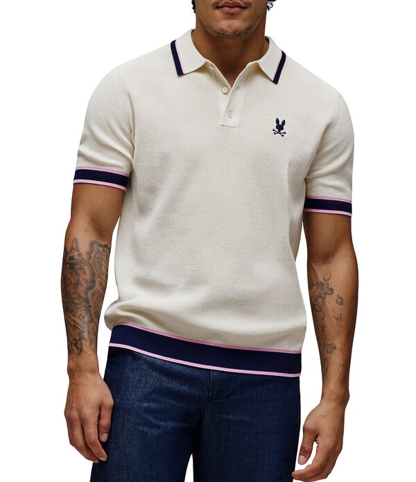 サイコバニー メンズ トップス シャツ Psycho Bunny Dax Border Stripe Short Polo Shirt Pristine ストライプ