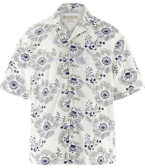【送料無料】 ゲス メンズ シャツ トップス Short Sleeve Embroidered Bowling Shirt Beige