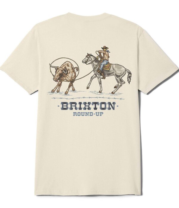 ブリクス英トン メンズ トップス プルオーバー Brixton Hutchins Round Up Roping Cowboy Short Sleeve T-Shirt Cream 皮膚軟化剤
