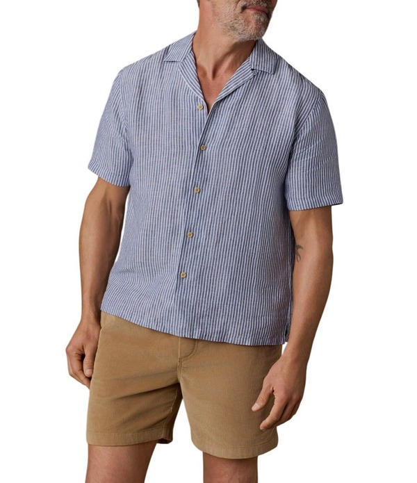 ファレティ メンズ トップス シャツ リネン Faherty Laguna Linen Stripe Short Sleeve Woven Camp Shirt Cloud Waterstripe ストライプ