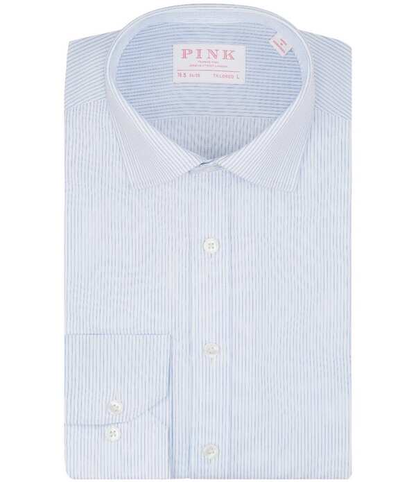 トーマスサクラ色 メンズ トップス プルオーバー Thomas Pink Tailored Fit Spread Collar Stripedresshirt Blue 青色 メンズファッション-トップス