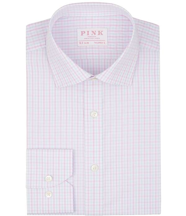 トーマスピンク メンズ トップス シャツ Thomas Pink Tailored Fit Spread Collar Checkedobby Dresshirt Pink ピンク