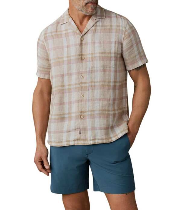 ファレティ メンズ トップス シャツ リネン Faherty Palma Linen Plaid Short Sleeve Woven Camp Shirt Mauve Sand サンド