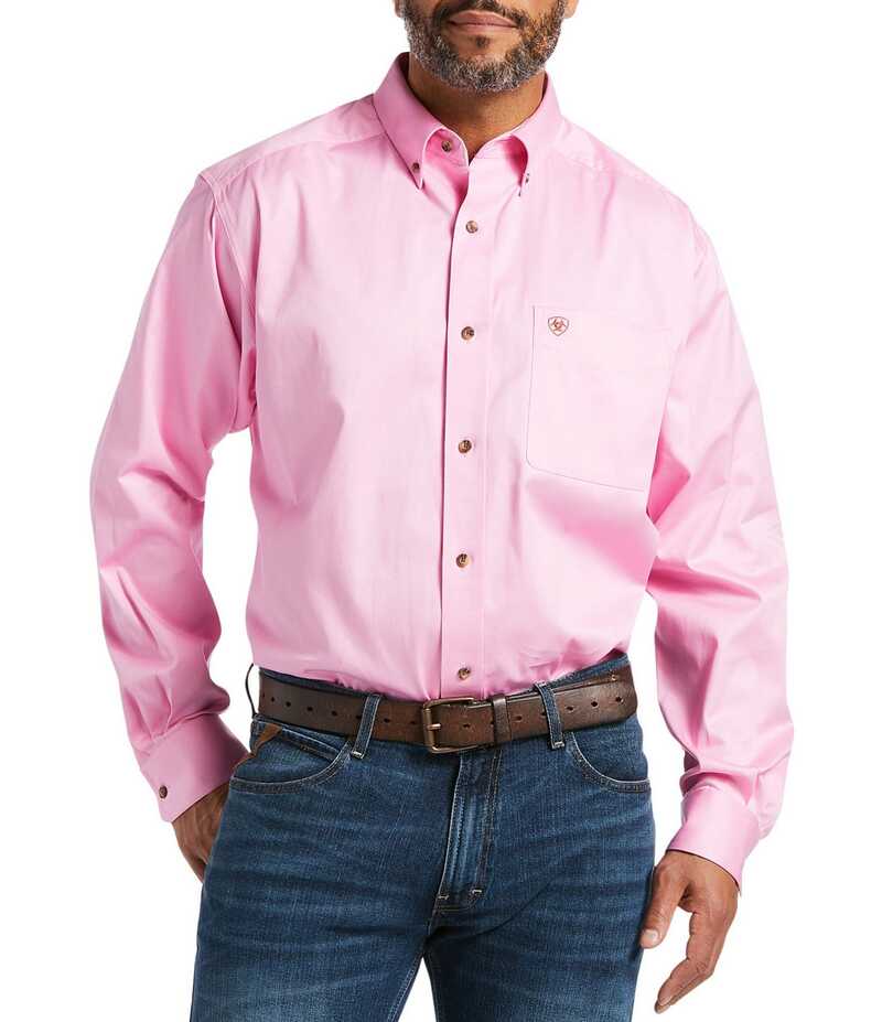 アリアト メンズ トップス シャツ トール 長袖 Ariat Big & Tall Twill Long-Sleeve Woven Shirt Pink ピンク
