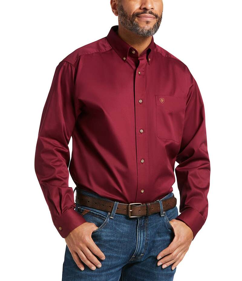 アリアト メンズ トップス シャツ トール 長袖 Ariat Big & Tall Solid Twill Long-Sleeve Woven Shirt Burgundy バーガンディ