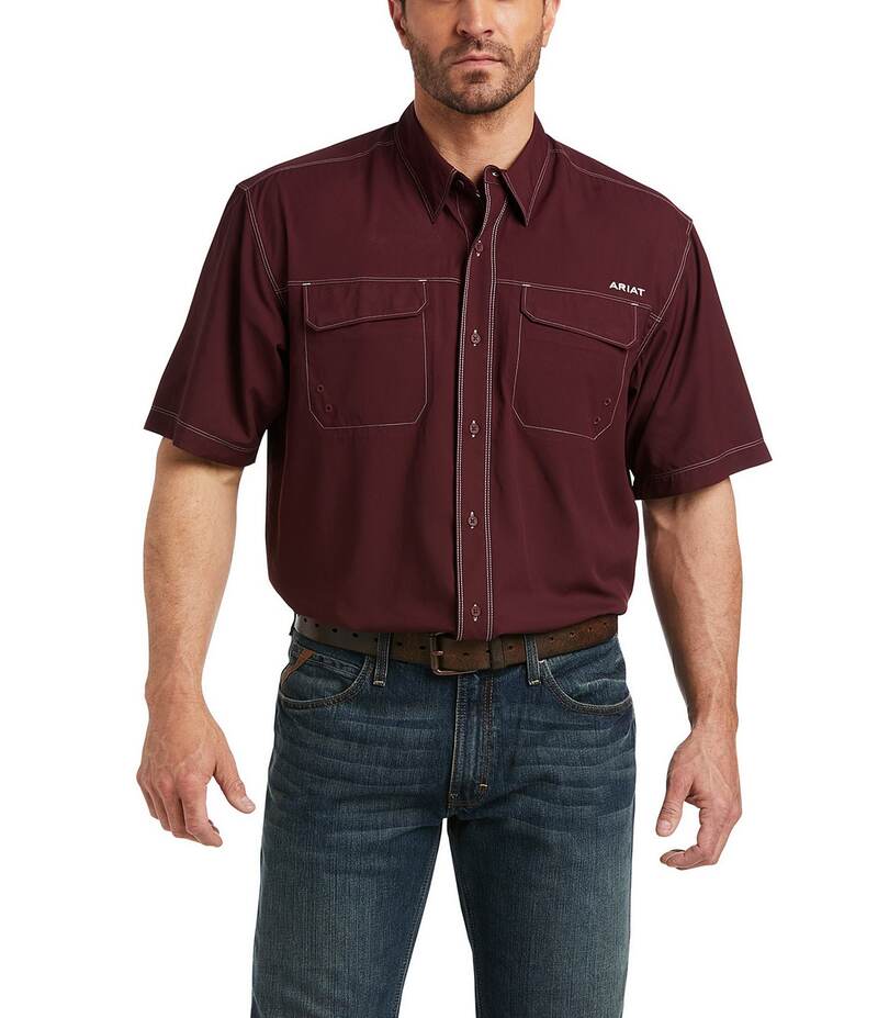 アリアト メンズ トップス シャツ トール 半袖 Ariat Big & Tall VentTek Outbound Classic-Fit Performance Short-Sleeve Woven Shirt Berry Bark
