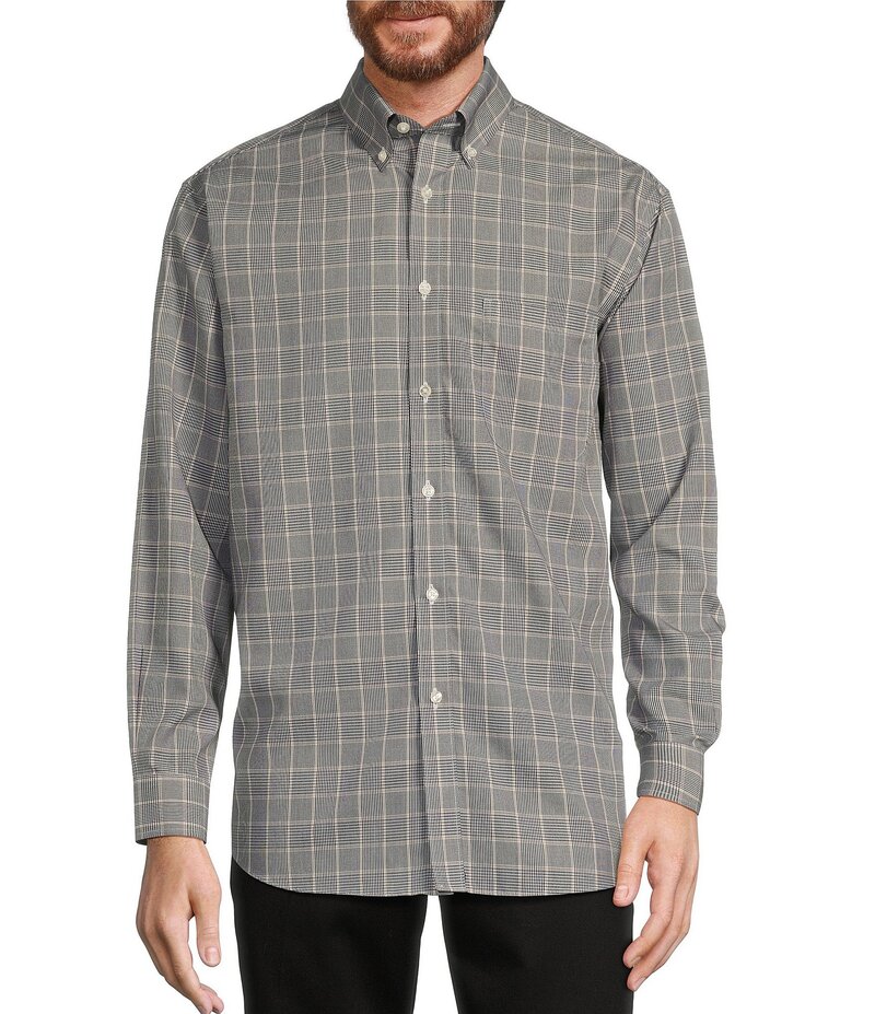 ラウンドトゥリーアンドヨーク メンズ トップス シャツ トール Gold Label Roundtree & Yorke Big & Tall Non-Iron Plaid Sport Shirt Black-Grey ブラック