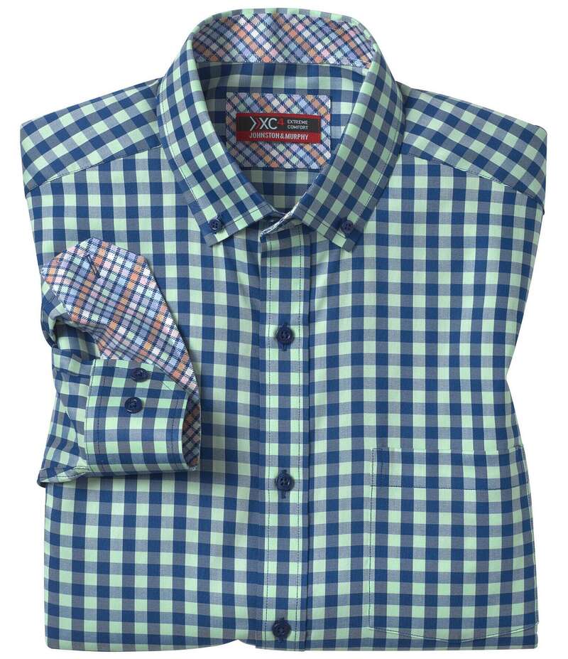 ジョンストンアンドマーフィー メンズ トップス シャツ ギンガムチェック ギンガム Johnston & Murphy XC4 Performance Stretch Two-Tone Gingham Long Sleeve Woven Shirt Mint/Navy ネイビー 25,752円