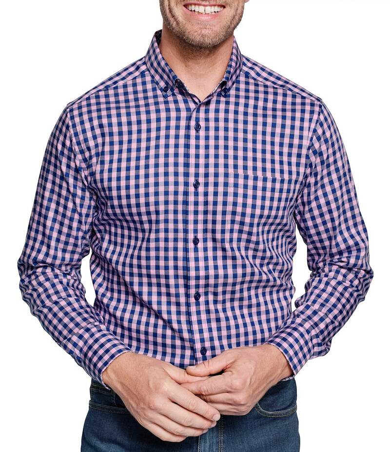 ジョンストンアンドマーフィー メンズ トップス シャツ ギンガムチェック ギンガム Johnston & Murphy XC4 Performance Stretch Two-Tone Gingham Long Sleeve Woven Shirt Pink/Navy ネイビー 24,360円