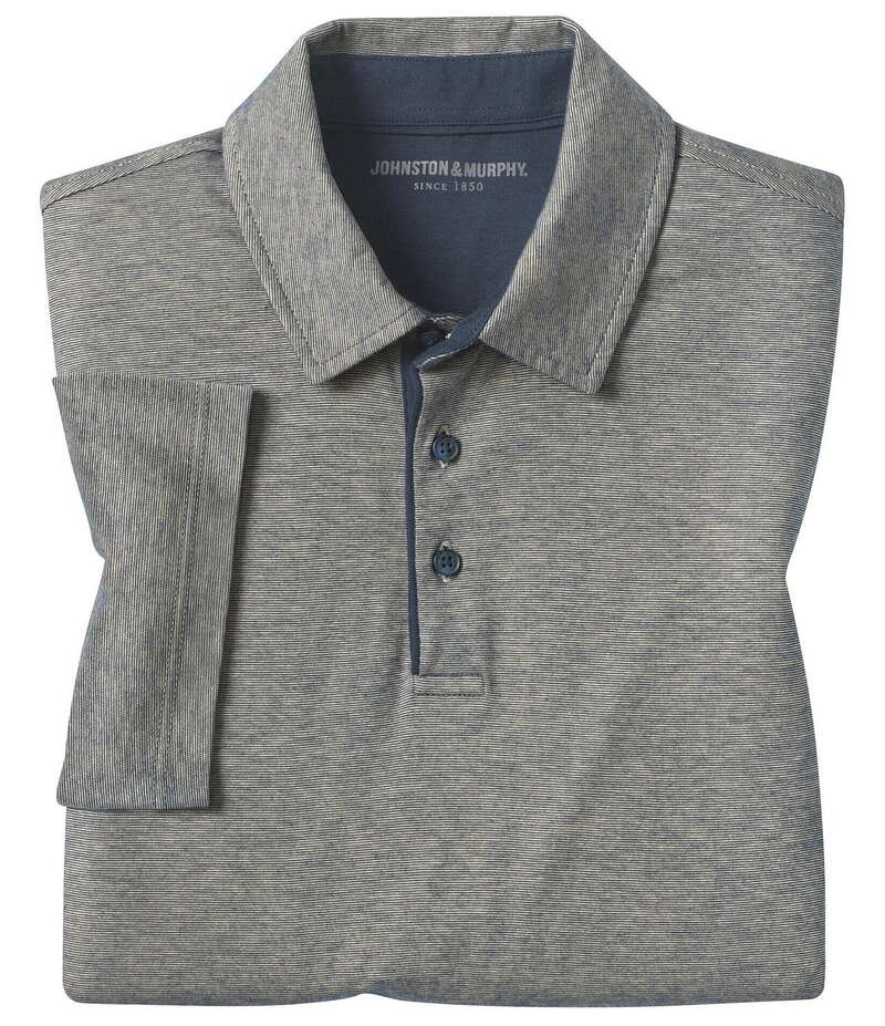 ジョンストンアンドマーフィー メンズ トップス シャツ ポロシャツ Johnston & Murphy Fine Stripe Short Sleeve Polo Shirt Tan/Navy ネイビー