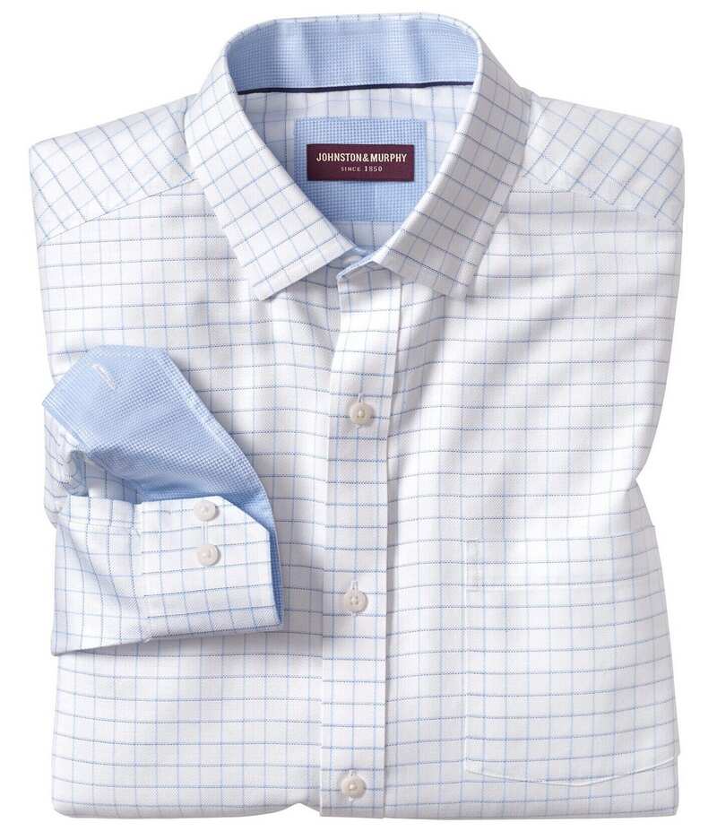 ジョンストンアンドマーフィー メンズ トップス シャツ Johnston & Murphy Non-Iron Windowpane Long Sleeve Woven Shirt White ホワイト