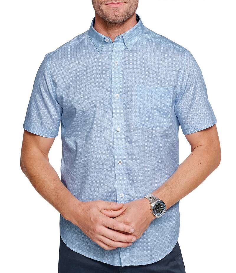 ジョンストンアンドマーフィー メンズ トップス シャツ プリント Johnston & Murphy Airplane Grid Print Short Sleeve Woven Shirt Light Blue ブルー
