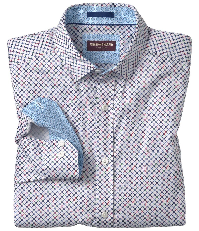 ジョンストンアンドマーフィー メンズ トップス シャツ プリント Johnston & Murphy Cross Link Print Long Sleeve Woven Shirt White Multi ホワイト