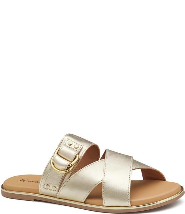 ジョンストンアンドマーフィー レディース シューズ パンプス サンダル レザー Johnston & Murphy Shayla Leather Cross-Band-Ring Hardware Slide Sandals Gold ゴールド｜ReVida 店 21,885円