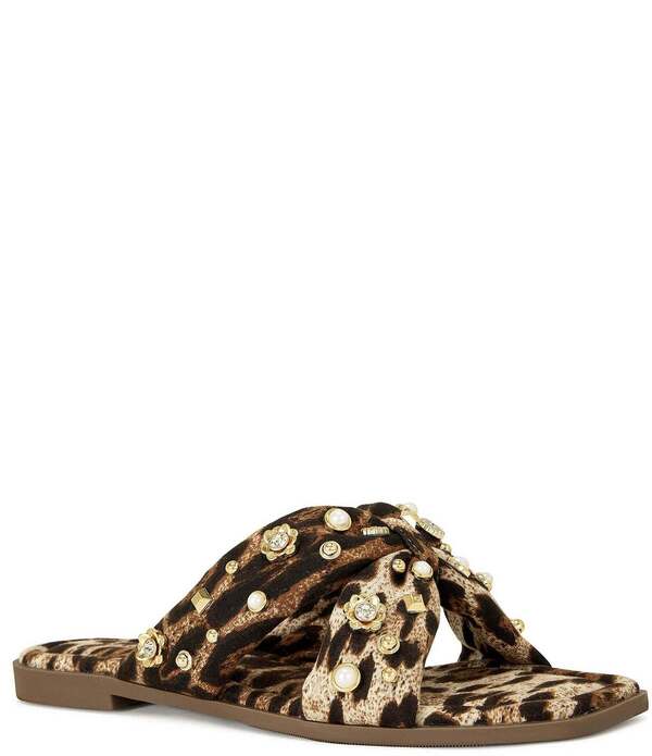 アザレア ワン レディース シューズ パンプス プリント サンダル Azalea Wang Ramsey Pearl Studded Leopard Print Slide Sandals Leopard アニマル