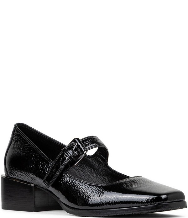 ドナルドプリネール レディース シューズ 踵 なめし革 Donald Pliner Amiya Crinkle Patent Leather Mary Jane Stacked Block Heel Pumps Black 黒いこと