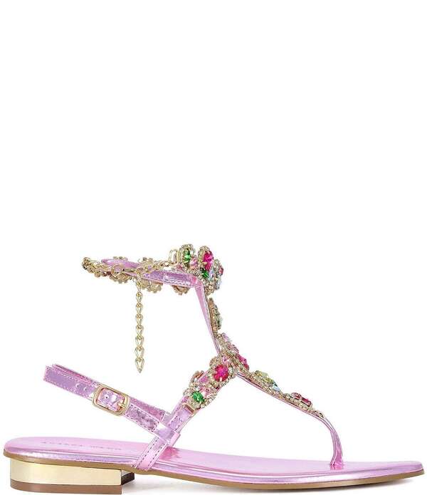 アザレア ワン レディース シューズ サンダル アンクル Azalea Wang Marinella Jeweled Embellished Ankle Wrap Thong Sandals Pink ピンク